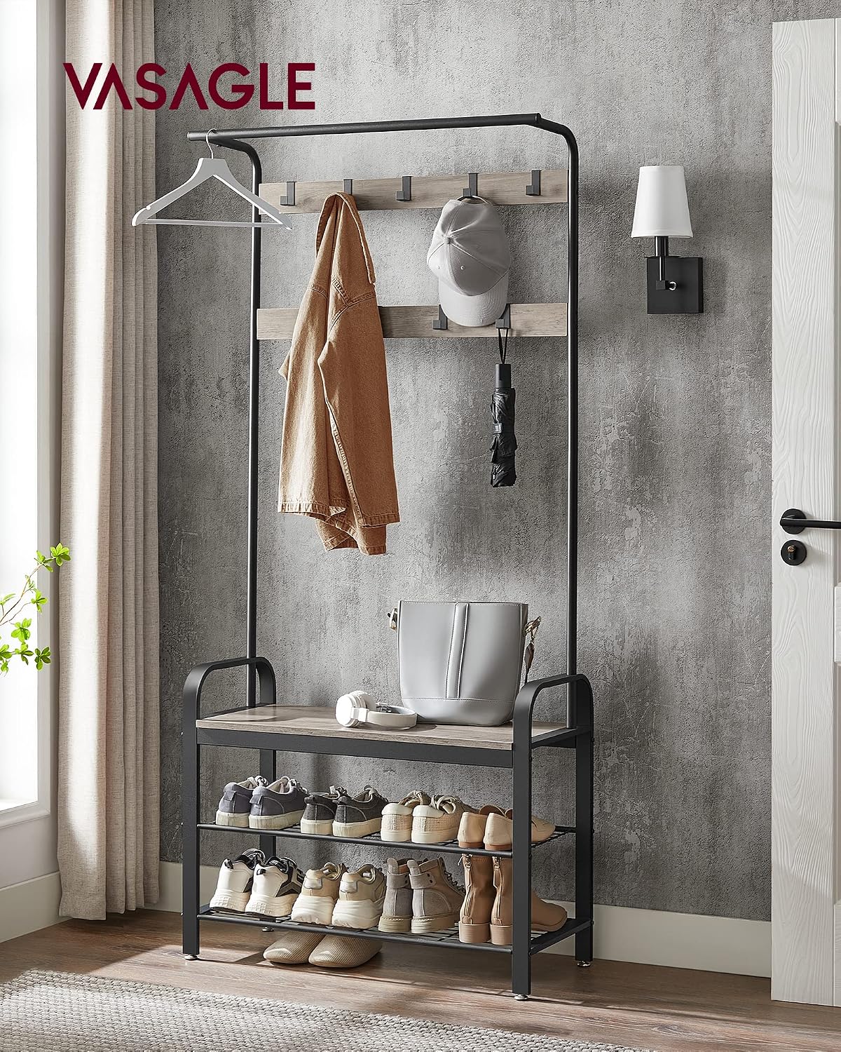 Garderobe Schuhregal Sitzbank 84x33,7x183 cm Greige von Songmics