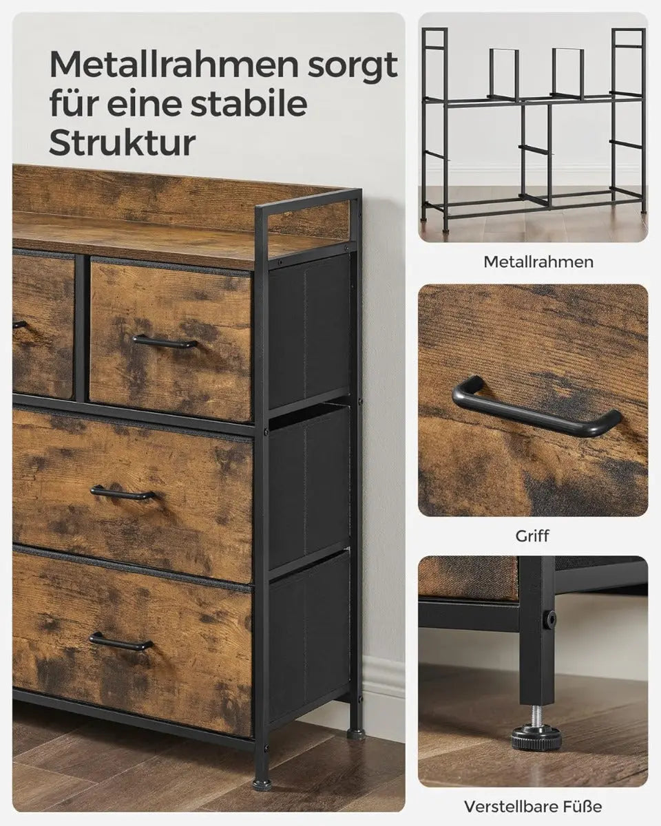 Kommode Stoffschubladen Metallgestell Vintagebraun Schwarz von Songmics