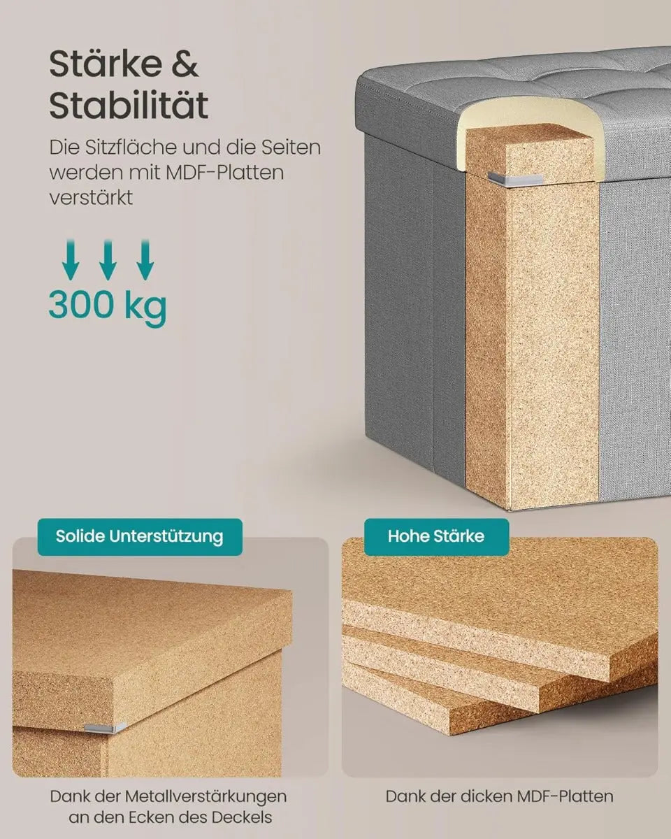 Sitzbank mit Stauraum 110cm Faltbar Leinenimitat Hellgrau von Songmics