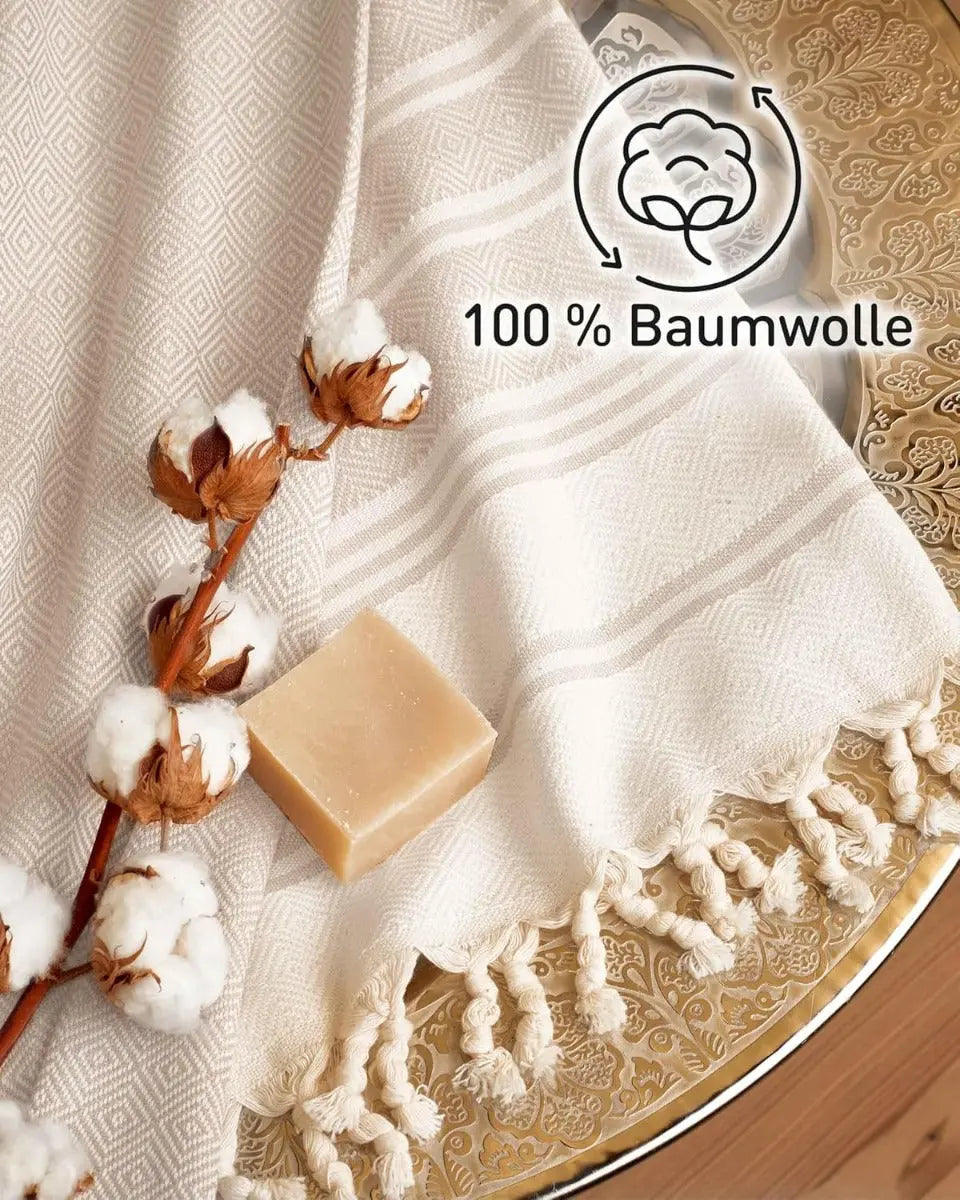 Hamamtuch Baumwolle Recycelt 100x200cm Sand - Diamond von guteszeug.ch