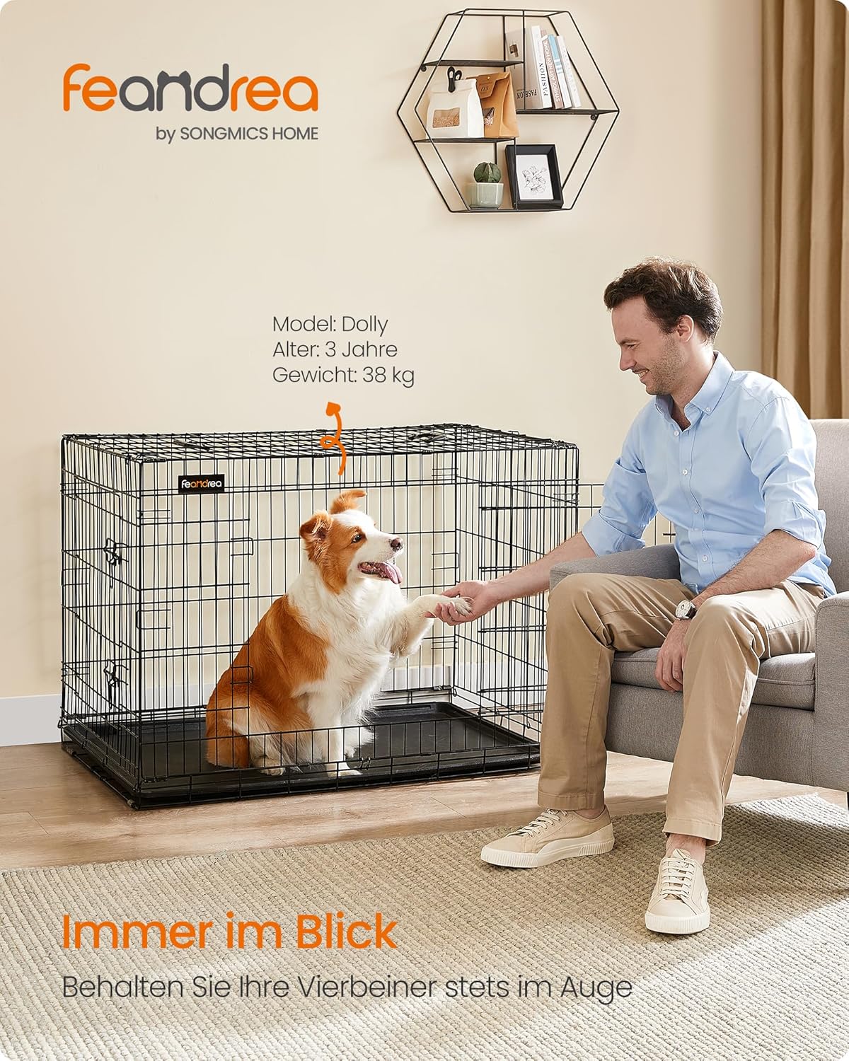 Hundekäfig XL klappbar 2 Türen schwarz 107x70x77,5 cm von Songmics
