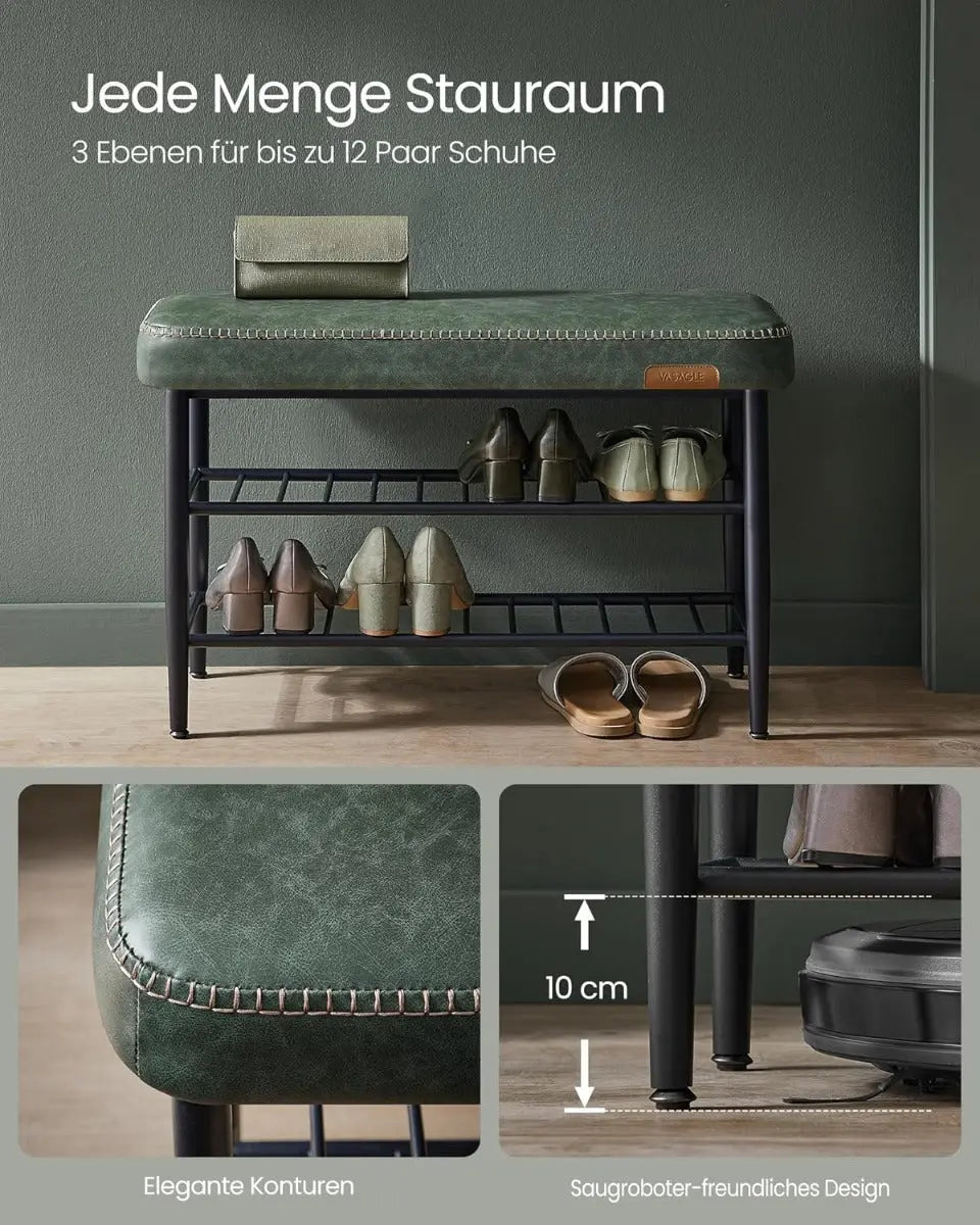 Schuhbank Kunstleder MidCentury Modern Waldgrün von Songmics
