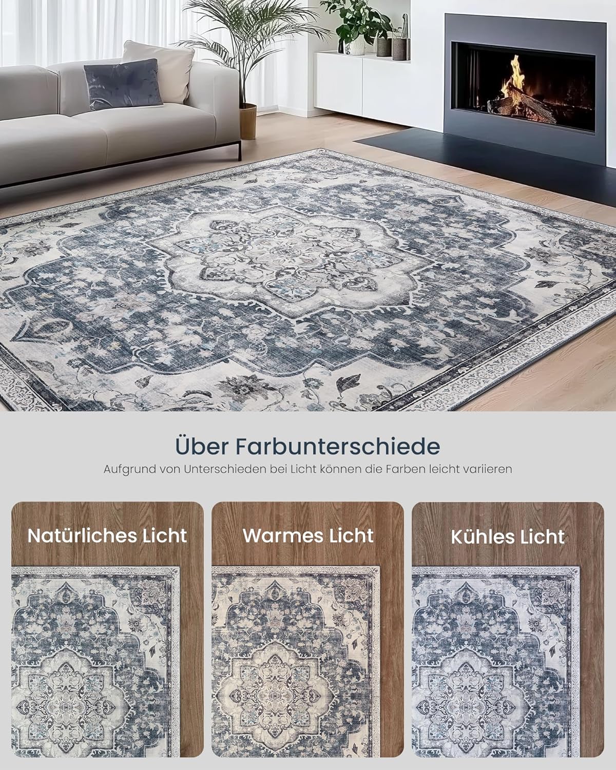 Vintage Teppich 80x150 cm waschbar rutschfest Taubengrau von Songmics