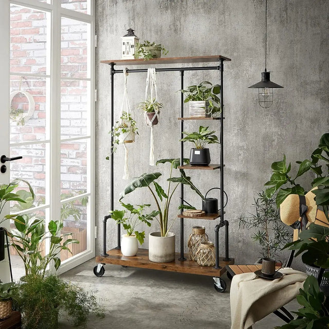 Kleiderständer Rollen Stahlgestell Industrie Vintagebraun von Songmics