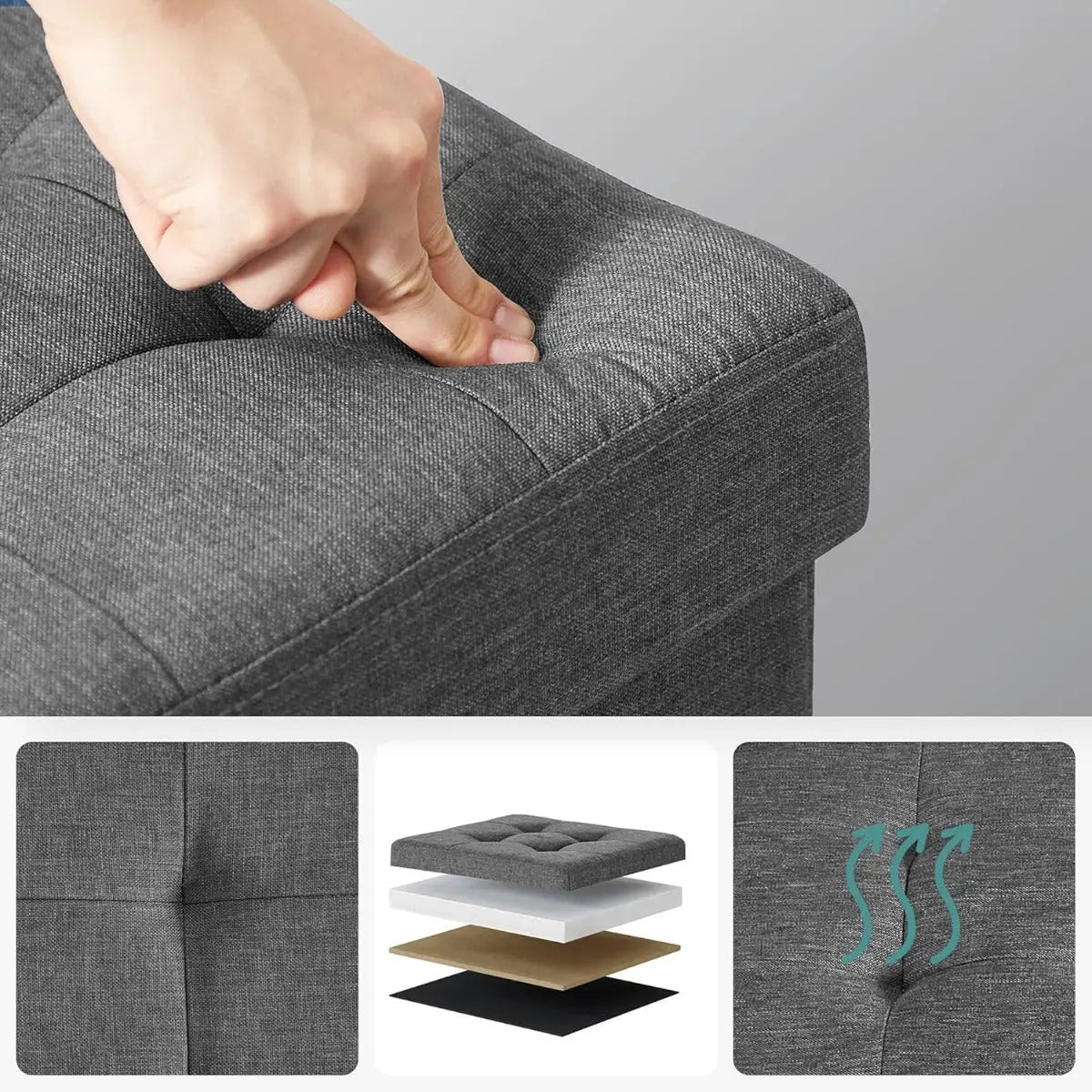 Sitzhocker mit Stauraum, Fusshocker, Sitzwürfel, dunkelgrau von Songmics