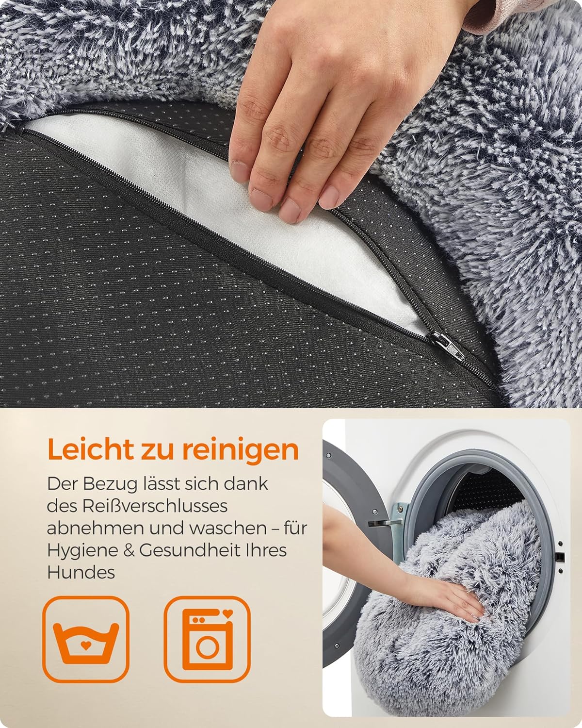 Hundebett Donut flauschig waschbar 70 cm Ombré Grau von Songmics