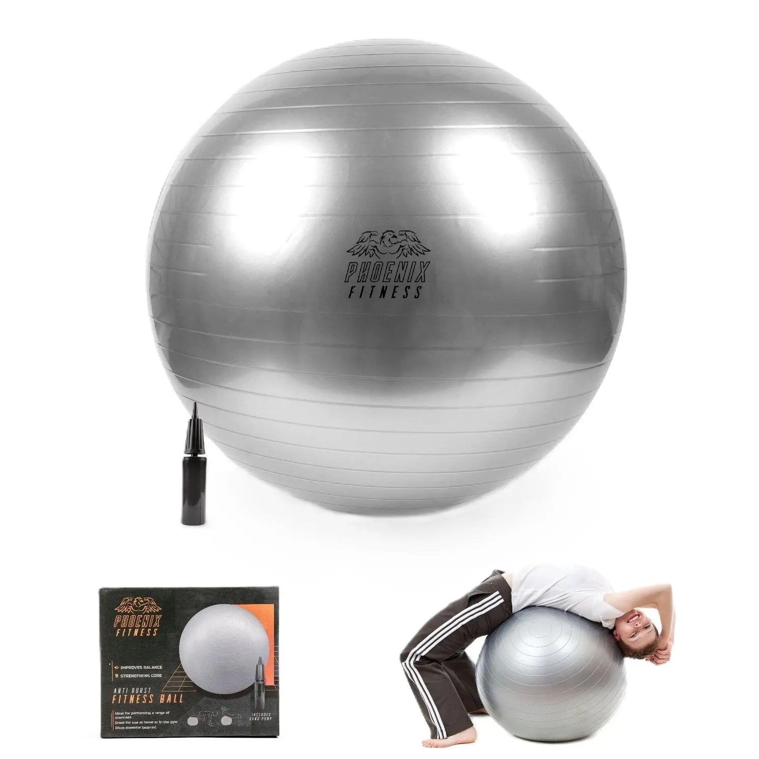 Gymnastikball Mit Luftpumpe Silber von Phoenix Fitness