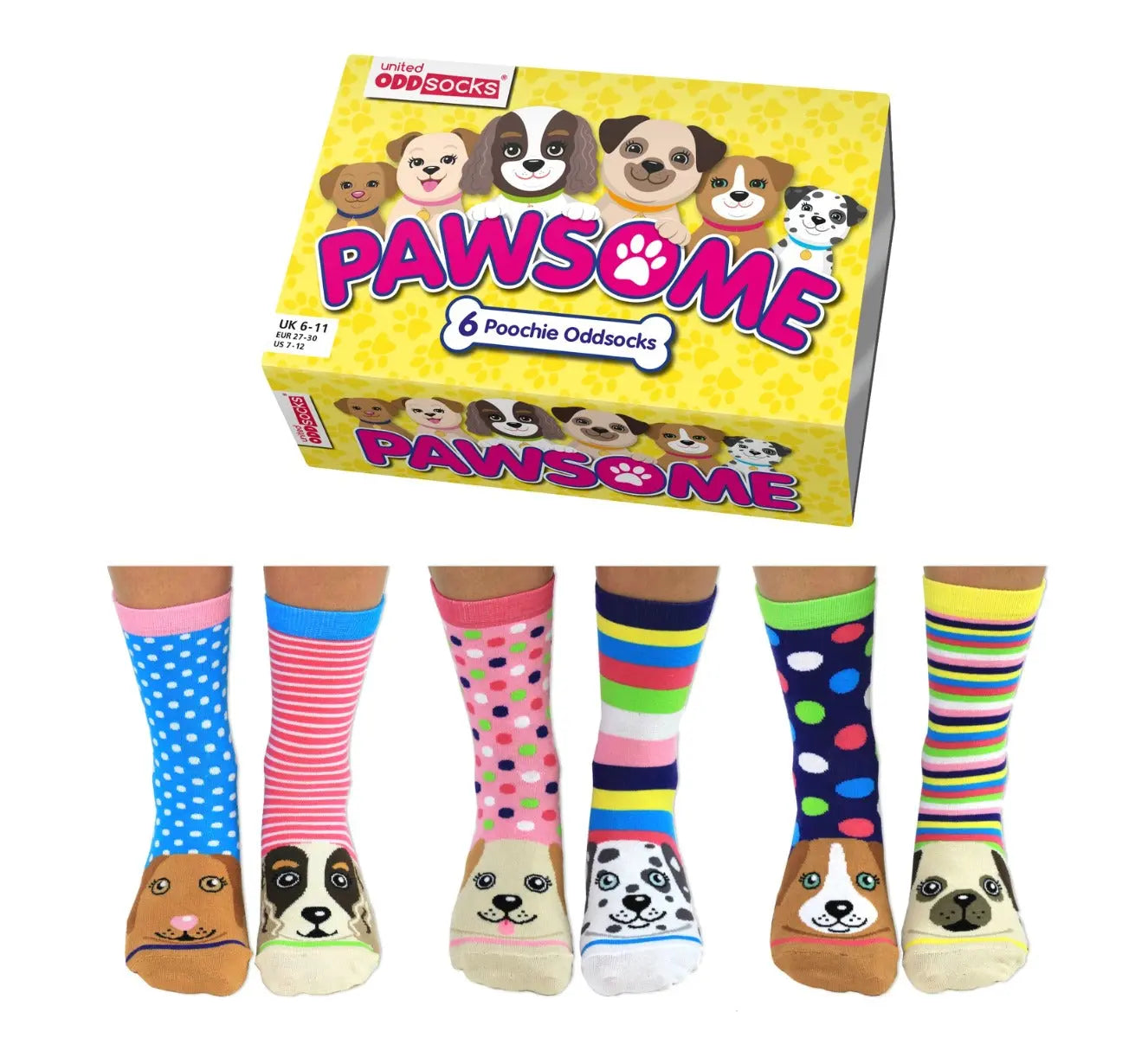 Einzelne Socken im 6er Pack, PAWSOME Bunte Hunde, Gr. 37-42, mit Geschenkbox von guteszeug.ch