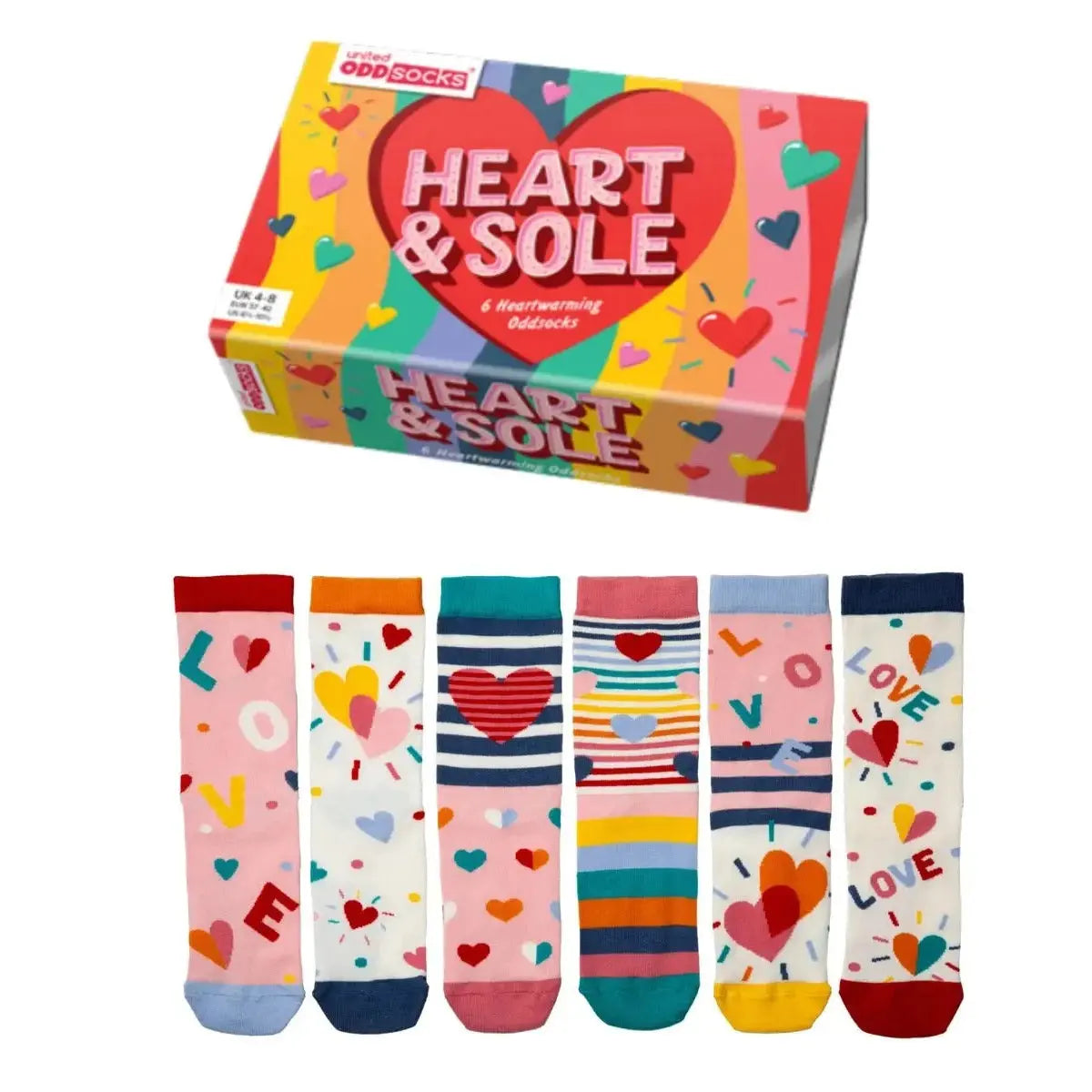 Einzelne Socken im 6er Pack, HEARD AND SOLE Bunte Herzen, Gr. 37-42, mit Geschenkbox von guteszeug.ch