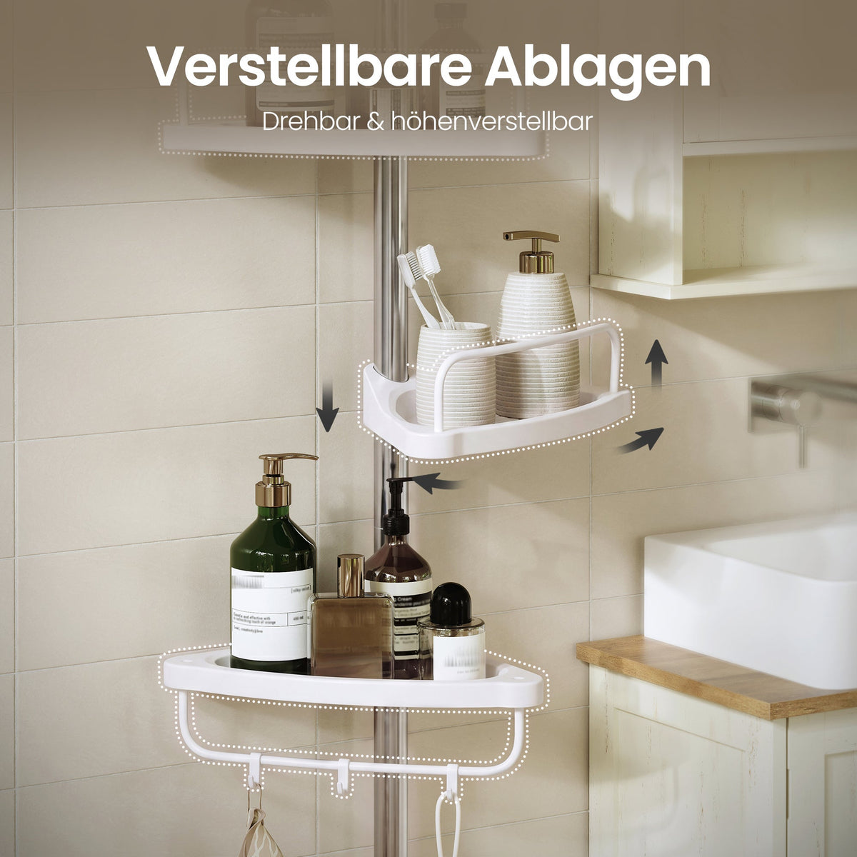 Teleskop Duschregal 4 Ablagen 95-300 cm Wolkenweiss von Songmics
