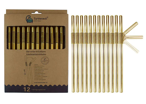 Edelstahl Trinkhalme Biegbar Gold 12er Set 22cm von Turtleneck Straw
