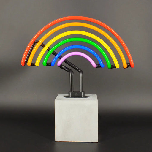 Glas Neon Tischlampe mit Betonsockel - Regenbogen von Locomocean