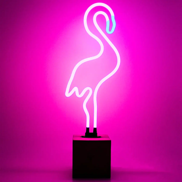 Glas Neon Tischlampe mit Betonsockel - Flamingo von Locomocean