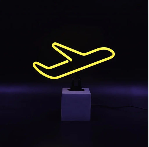 Glas Neon Tischlampe mit Betonsockel - Flugzeug von Locomocean
