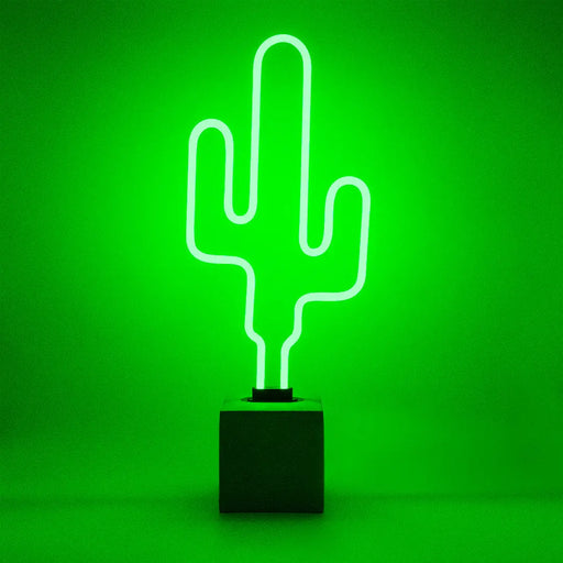 Glas Neon Tischlampe mit Betonsockel - Kaktus von Locomocean