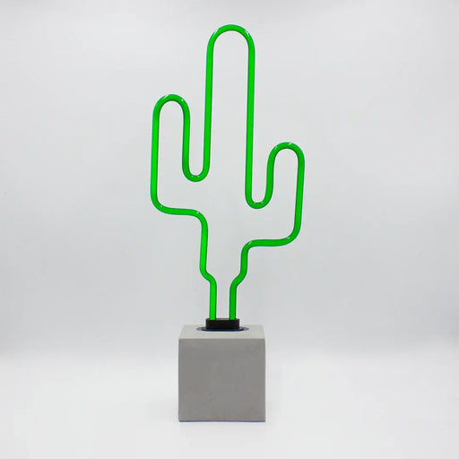Glas Neon Tischlampe mit Betonsockel - Kaktus von Locomocean