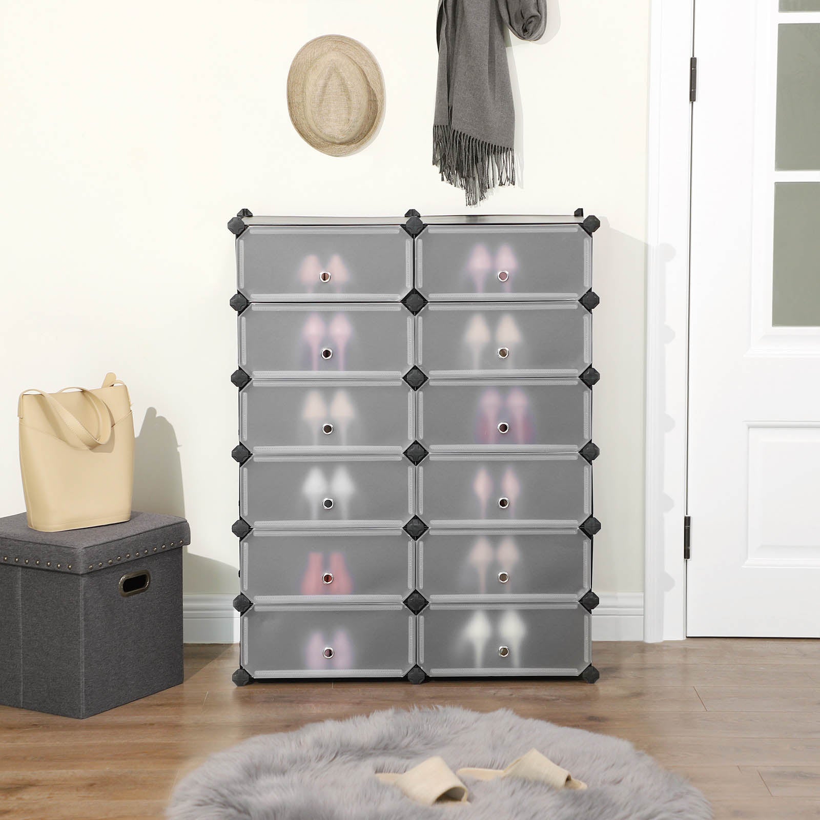 Kunststoffschrank 12 Fächer Schwarz von Songmics