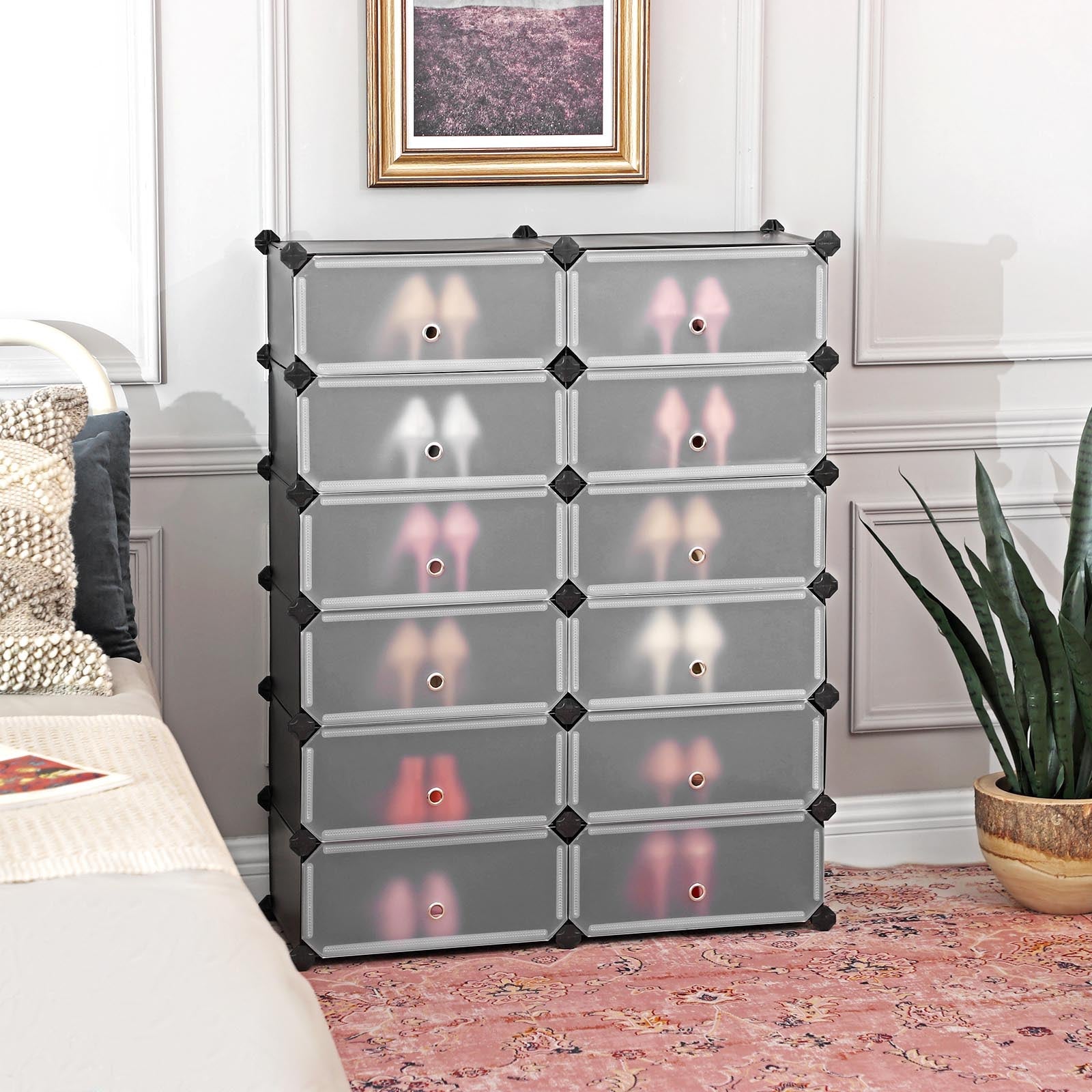 Kunststoffschrank 12 Fächer Schwarz von Songmics