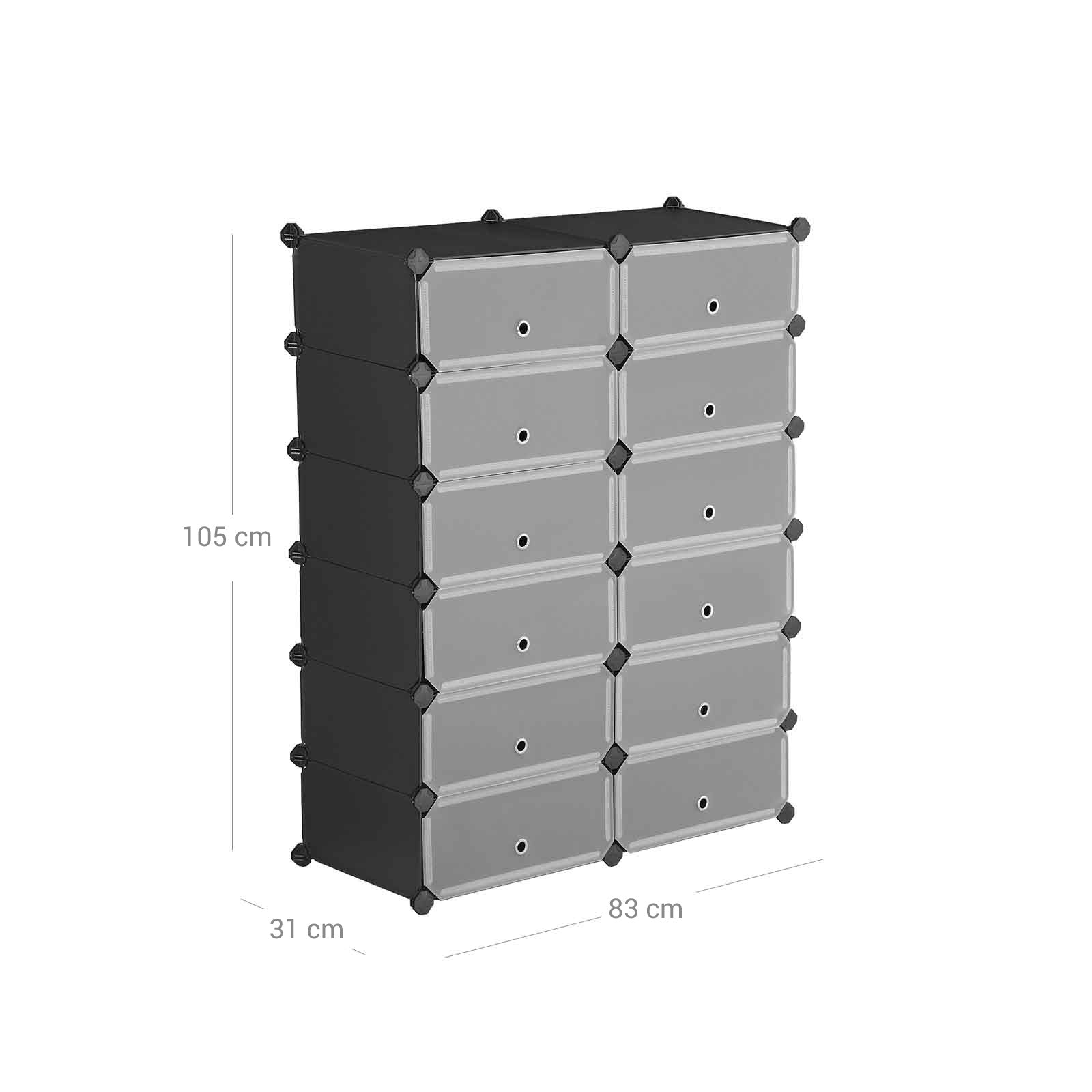 Kunststoffschrank 12 Fächer Schwarz von Songmics