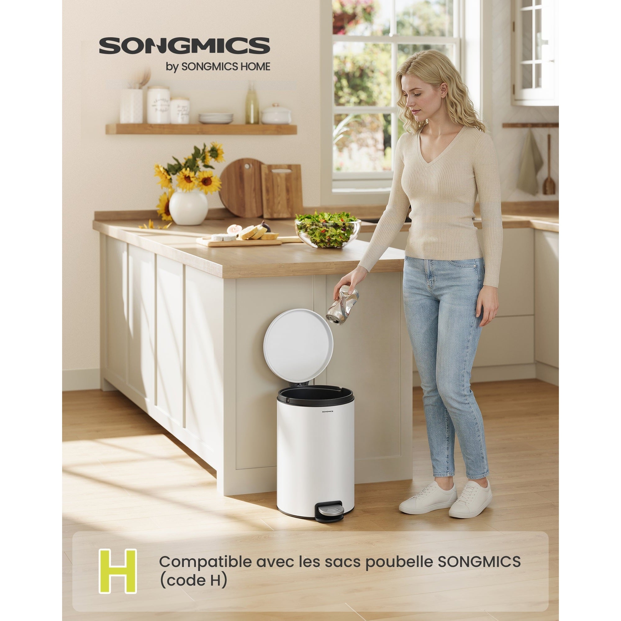 Mülleimer Rund Pedal 15 Beutel von Songmics
