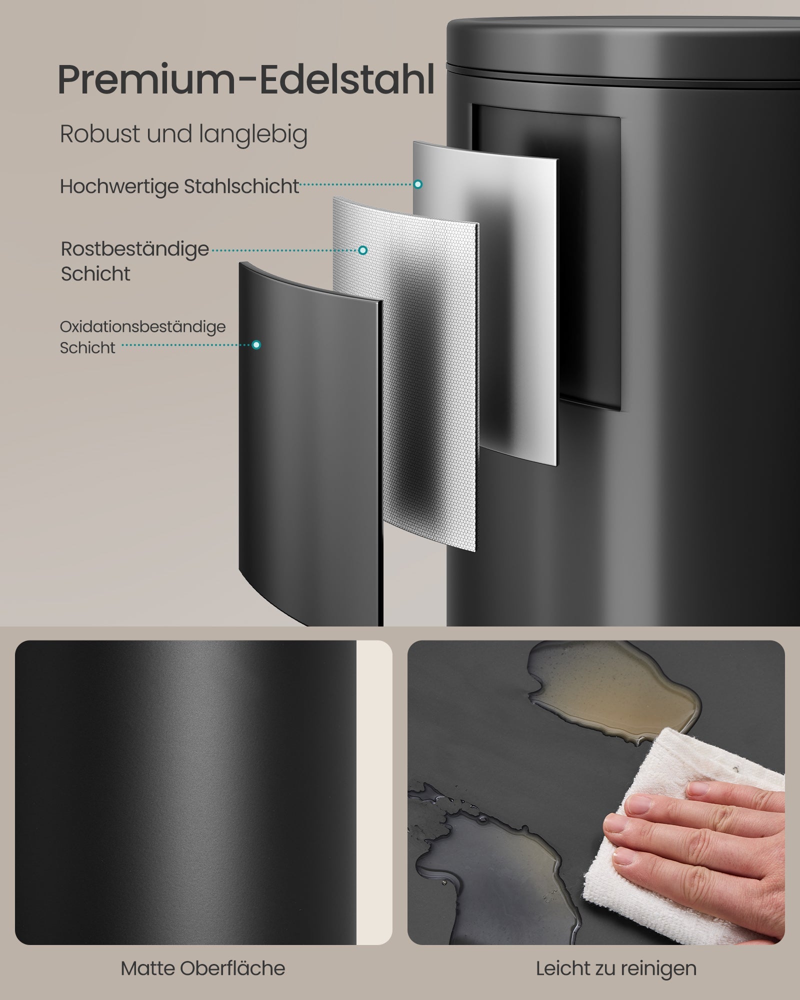 Mülleimer rund 30 L mit Pedal herausnehmbarer Inneneimer von Songmics