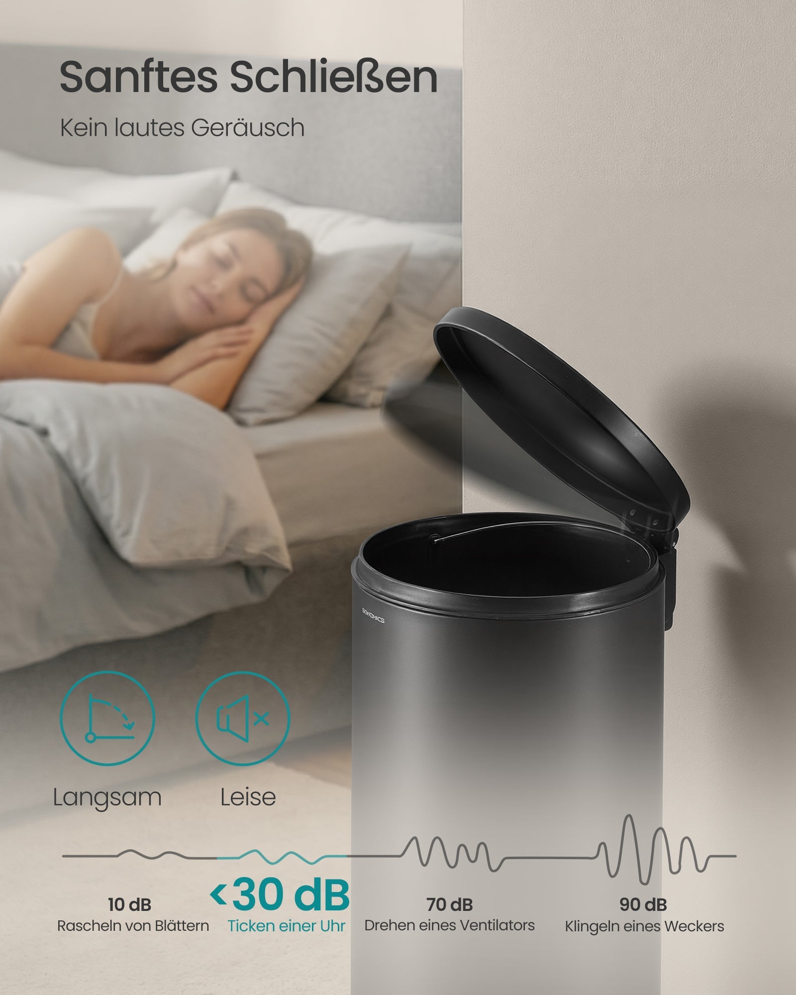 Mülleimer rund 30 L mit Pedal herausnehmbarer Inneneimer von Songmics