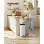 Mülleimer rund 30 L mit Pedal Wolkenweiss von Songmics