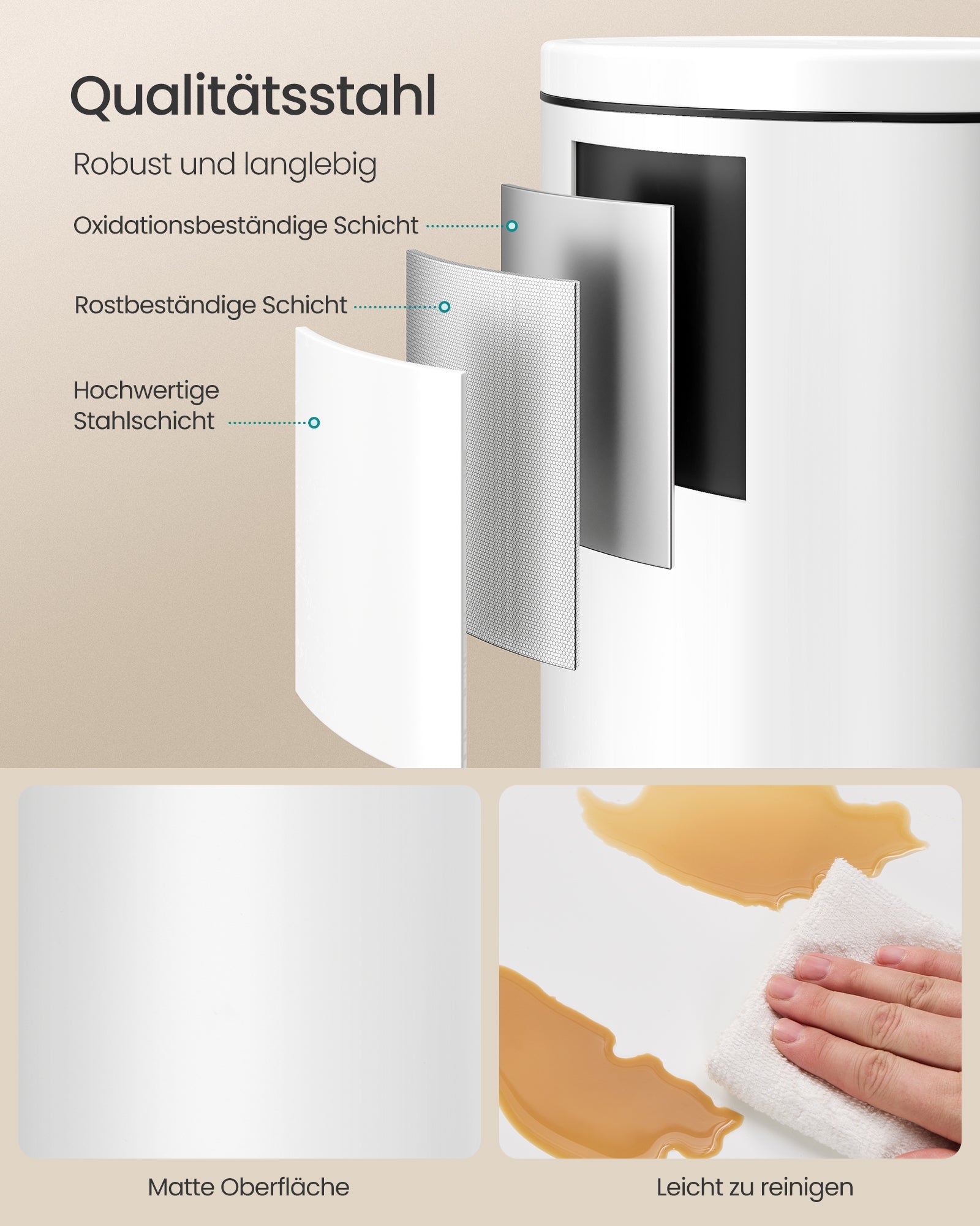 Mülleimer rund 30 L mit Pedal Wolkenweiss von Songmics