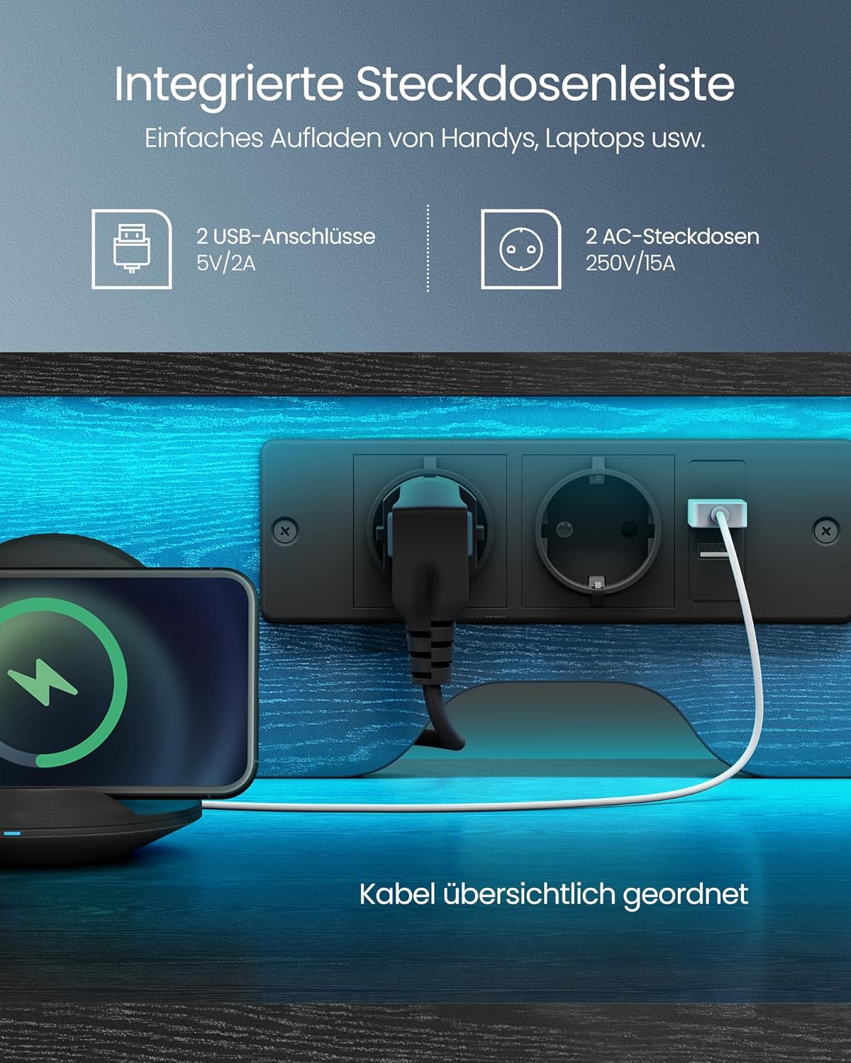 Schreibtisch mit Schubladen und Monitorständer ebenholzschwarz von Songmics