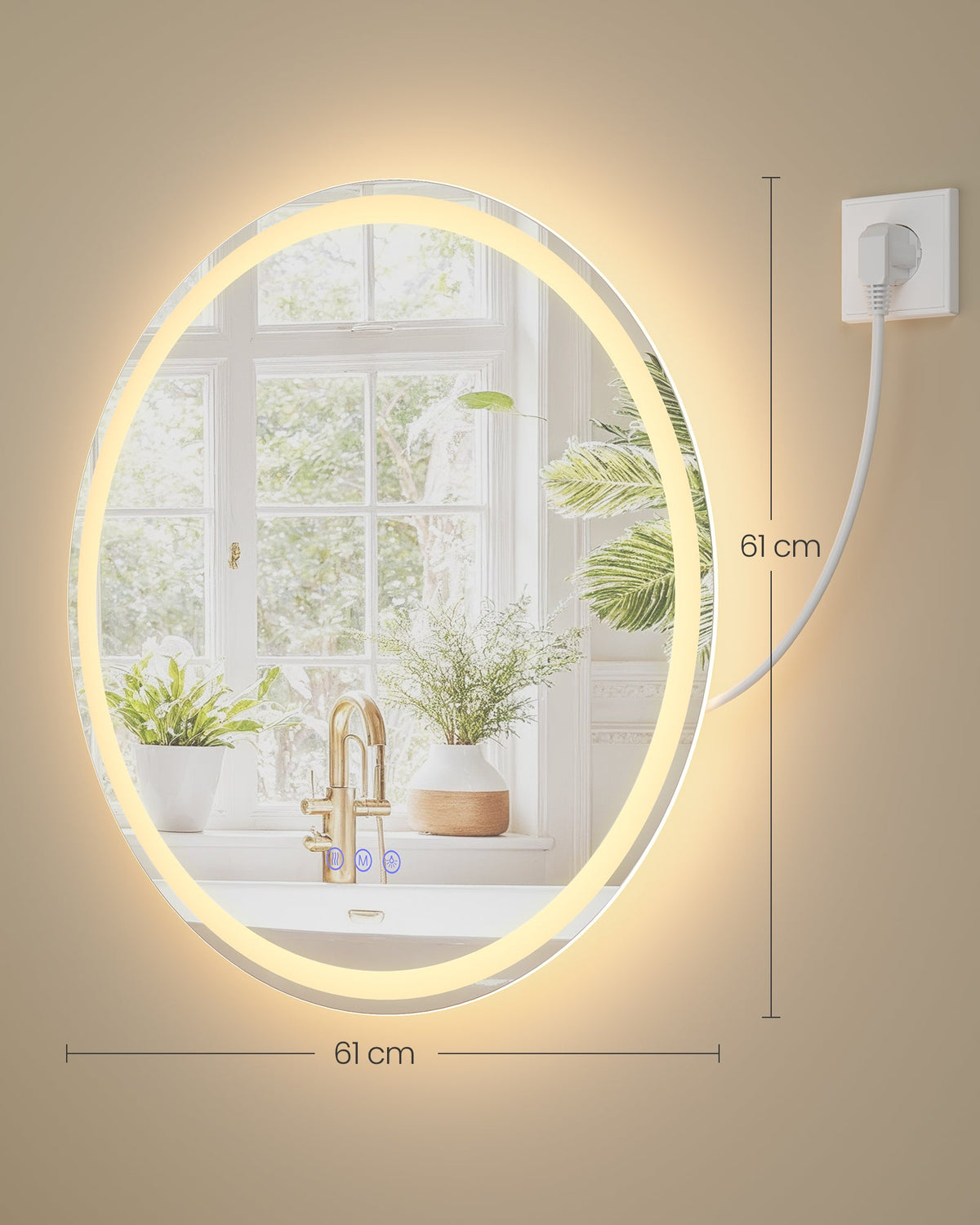 Badezimmerspiegel LED rund 61 cm Anti-Beschlag von Songmics