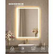 LED Badezimmerspiegel 70x51 cm Anti-Beschlag Wolkenweiss von Songmics