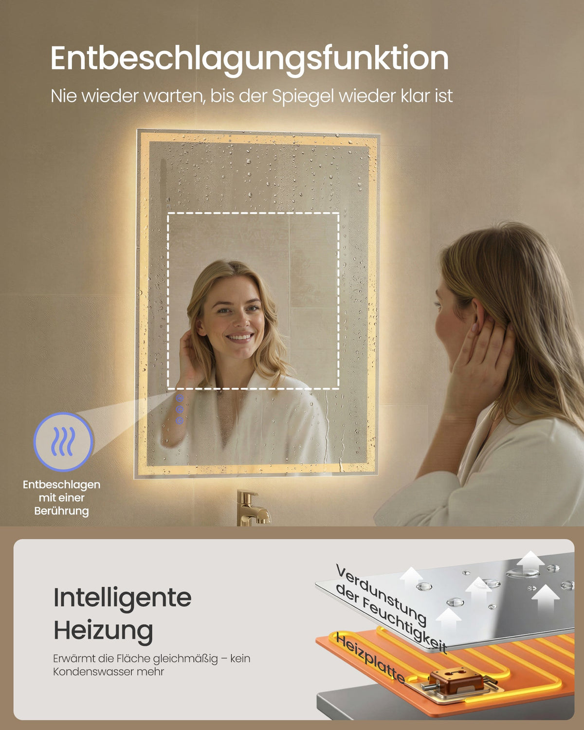 LED Badezimmerspiegel 70x51 cm Anti-Beschlag Wolkenweiss von Songmics