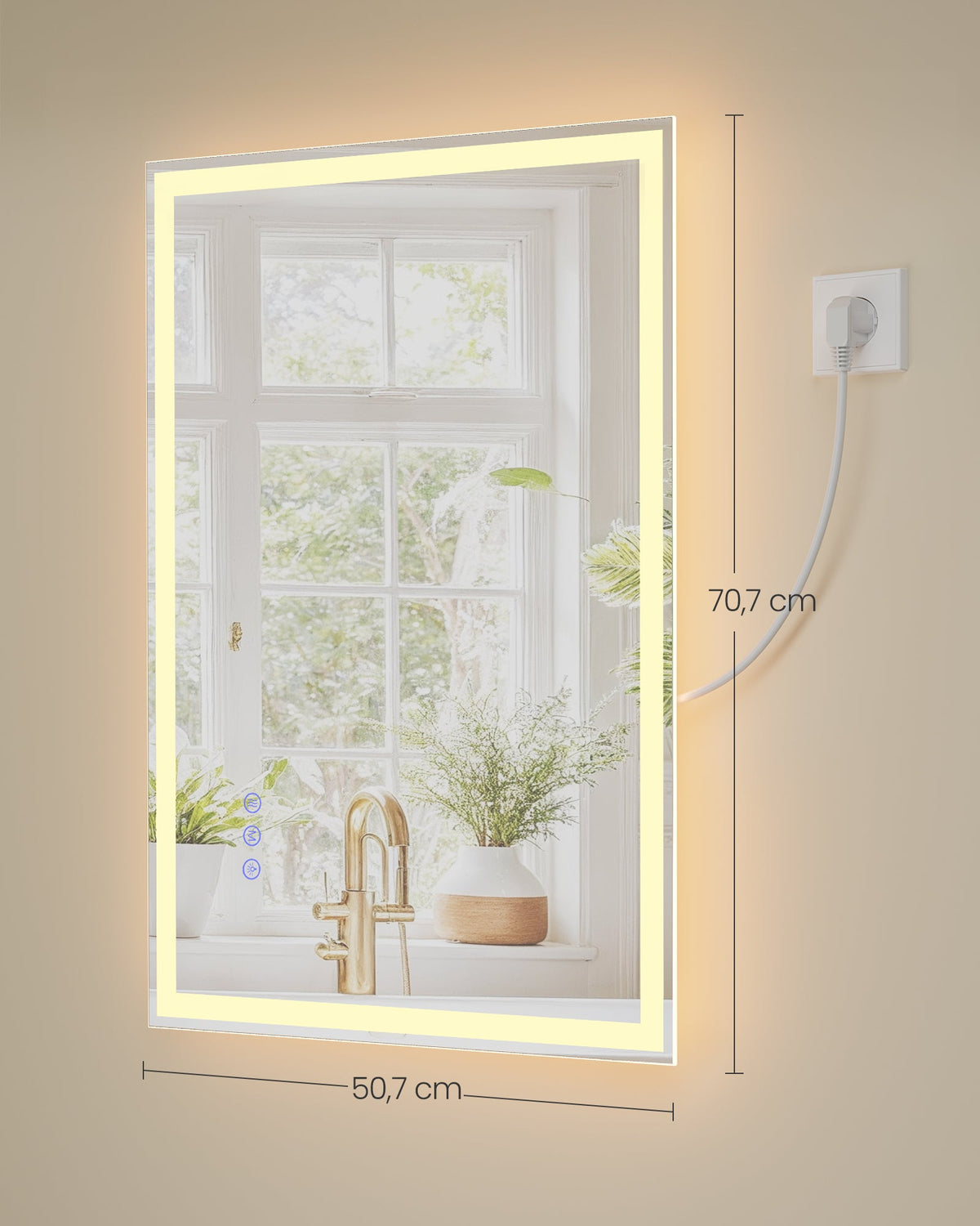 LED Badezimmerspiegel 70x51 cm Anti-Beschlag Wolkenweiss von Songmics