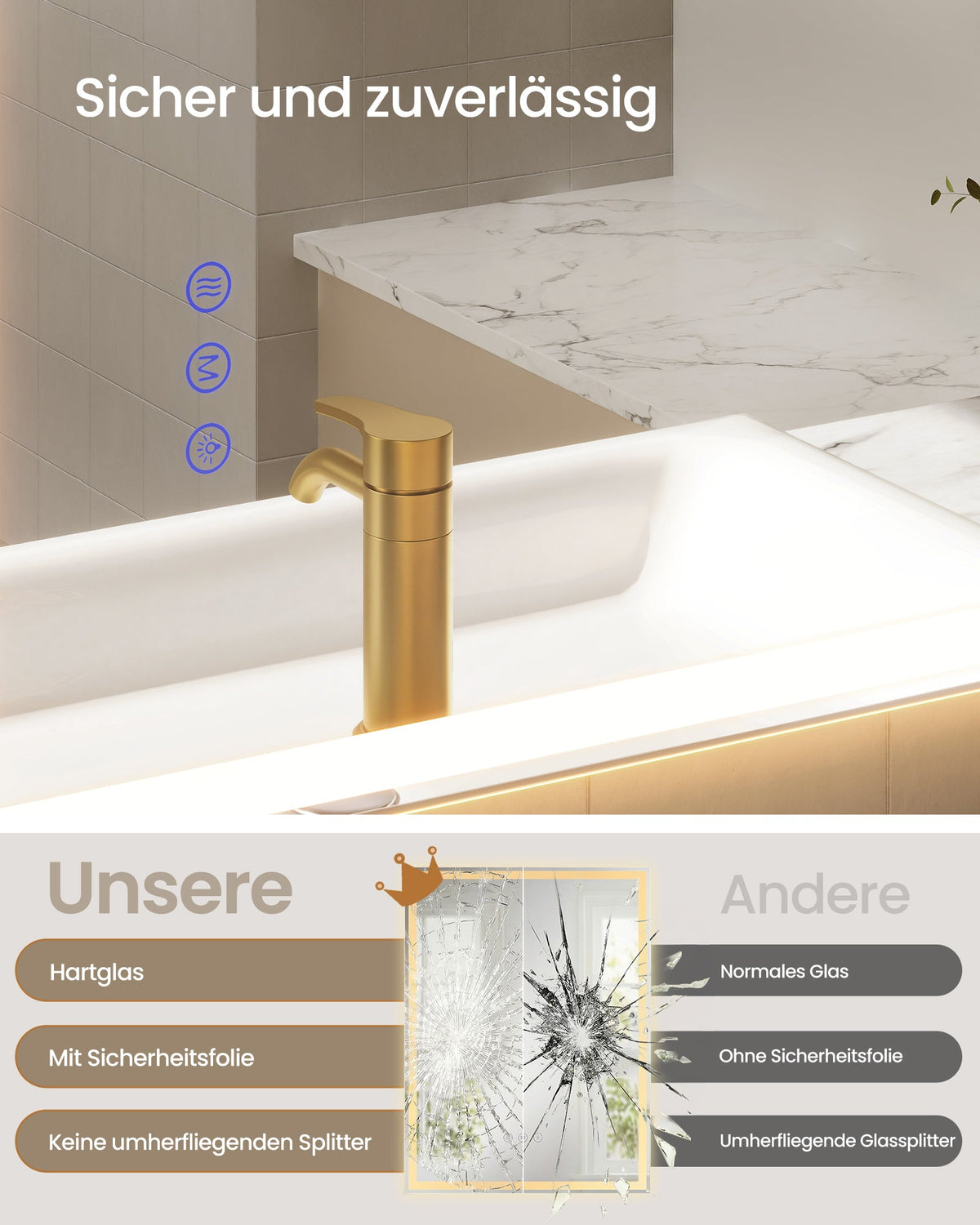 LED Badezimmerspiegel 70x51 cm Anti-Beschlag Wolkenweiss von Songmics