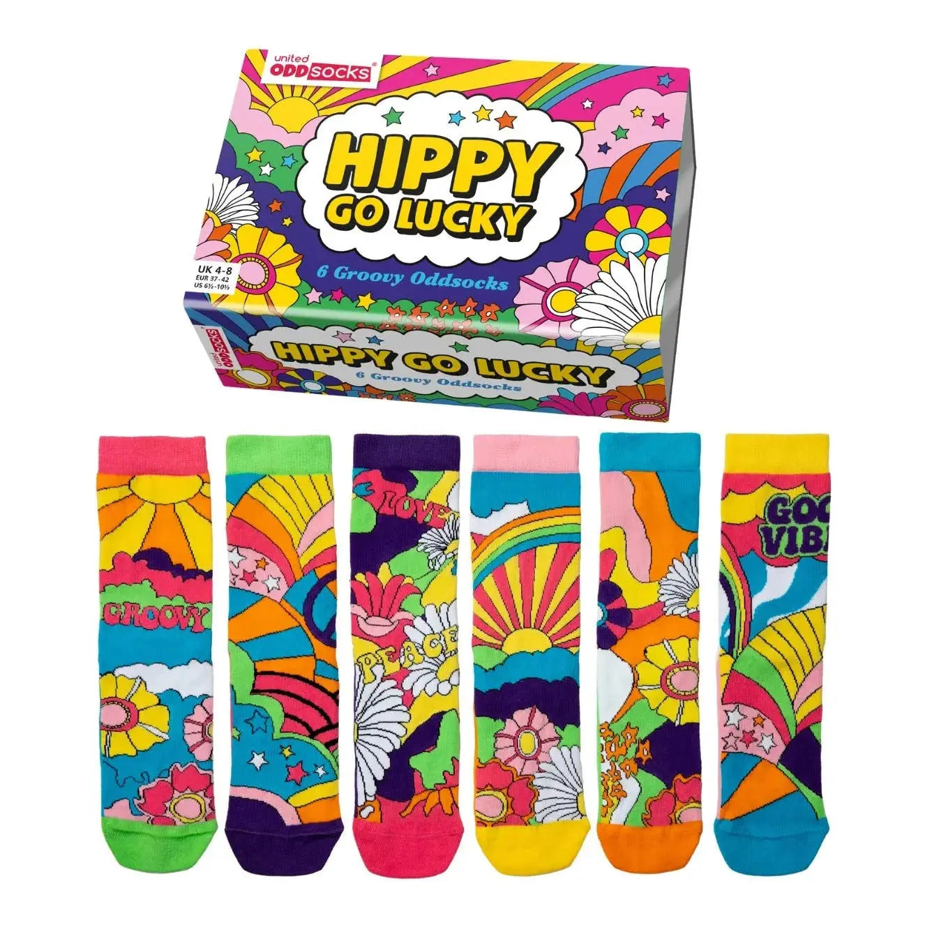 Einzelne Socken im 6er Pack, HIPPY GO LUCKY Bunt Groovy, Gr. 37-42, mit Geschenkbox von guteszeug.ch