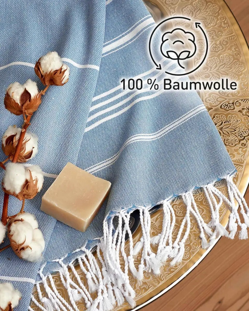 Hamamtuch Baumwolle Recycelt 200x200cm Opal - Blau - Sultan von guteszeug.ch