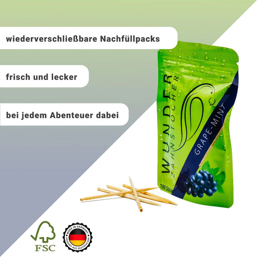 Zahnstocher mit Geschmack Refill Traube Minze von Wunder Zahnstocher