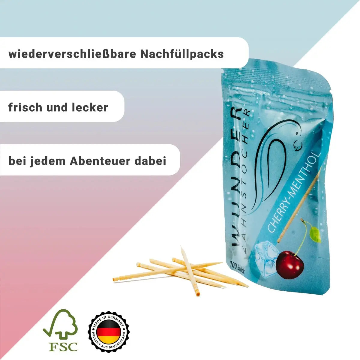 Zahnstocher mit Geschmack Refill Kirsche-Menthol von Wunder Zahnstocher