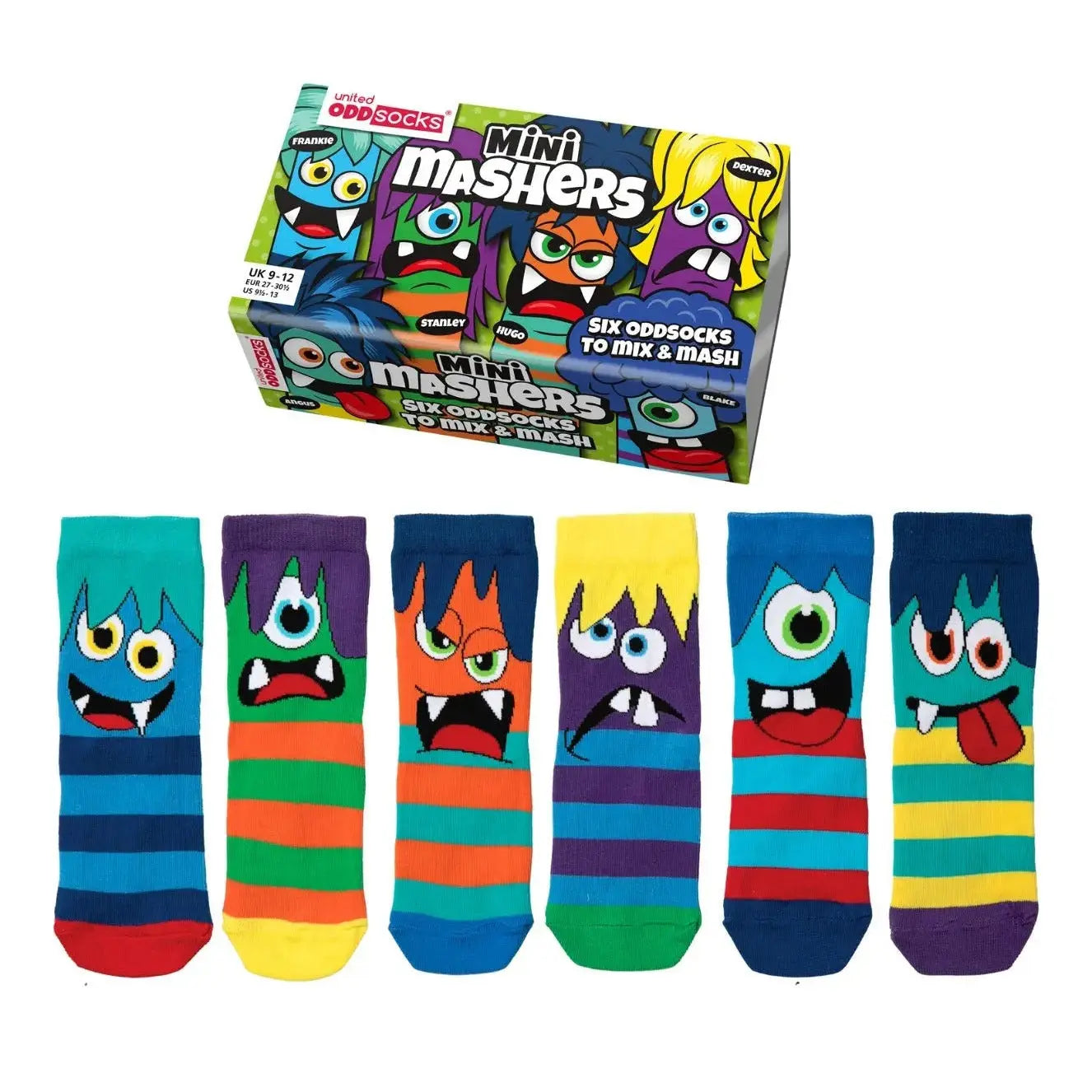 Einzelne Socken im 6er Pack, MINI MASHERS Bunte Monster, Gr. 27-30,5, mit Geschenkbox von guteszeug.ch
