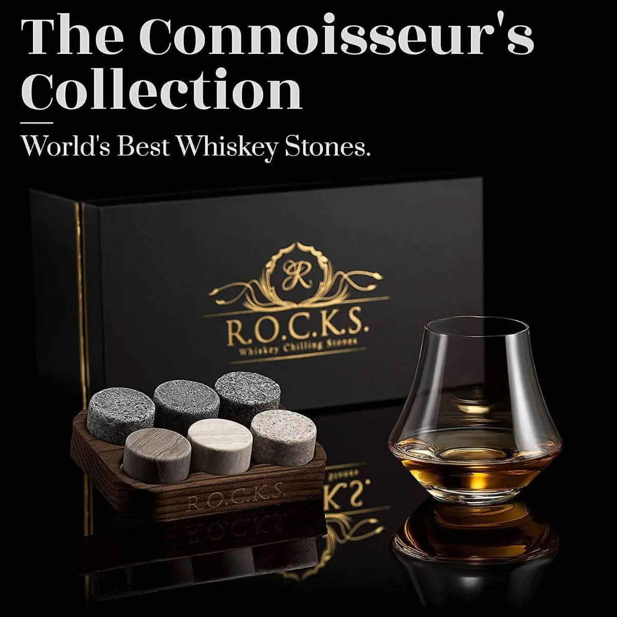 Nosing Whiskeyglas mit Kühlsteinen Geschenkset von ROCKS Whiskey Chilling Stones