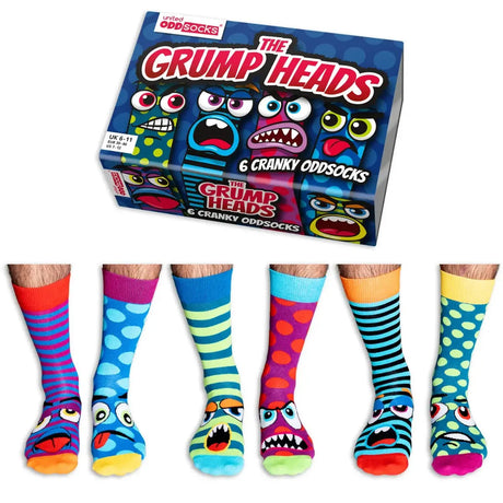 Einzelne Socken im 6er Pack, GRUMP HEADS, Gr. 39-46, mit Geschenkbox von United Oddsocks