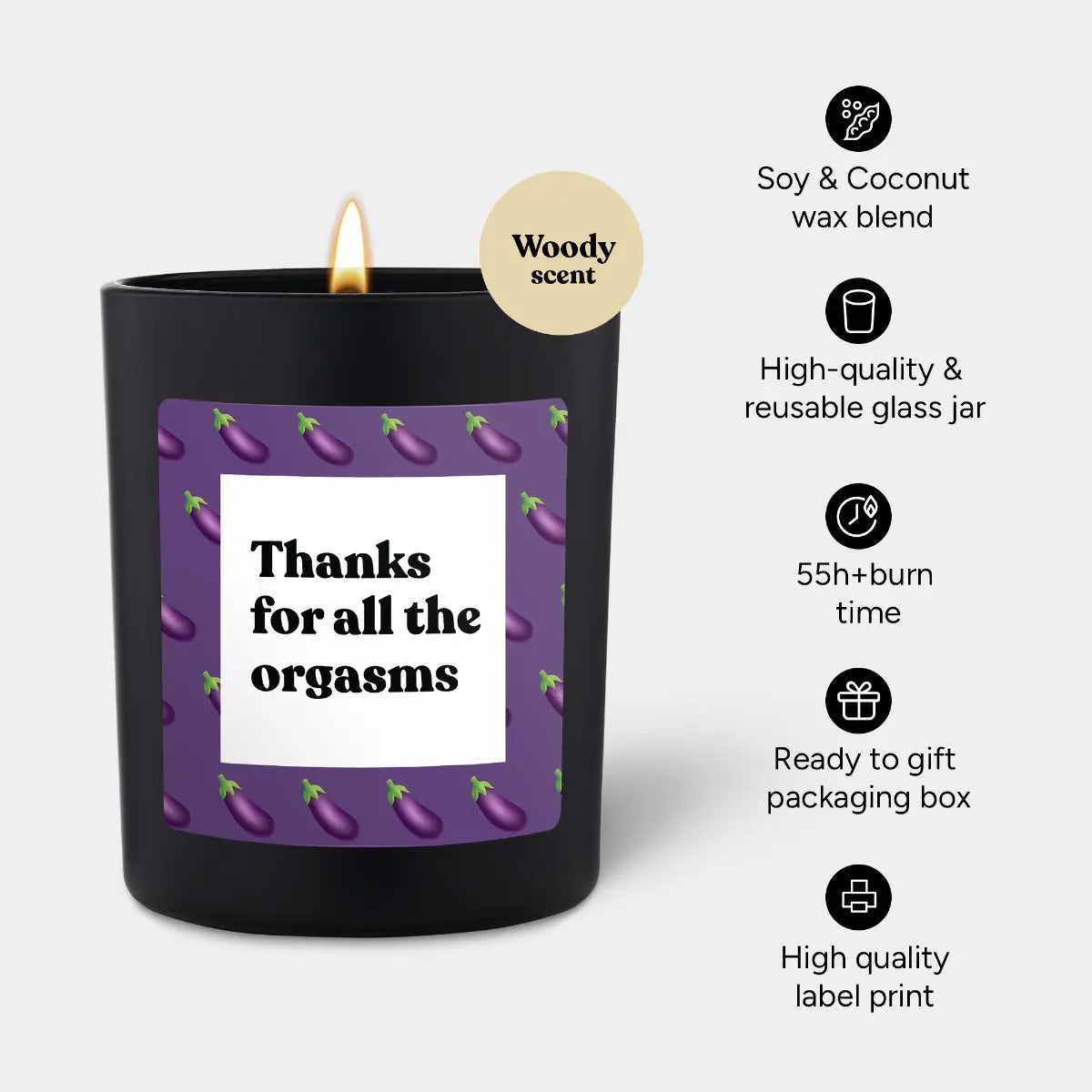 Duftkerze Schwarz Woody Thanks for all the orgasms von ChattyCandles