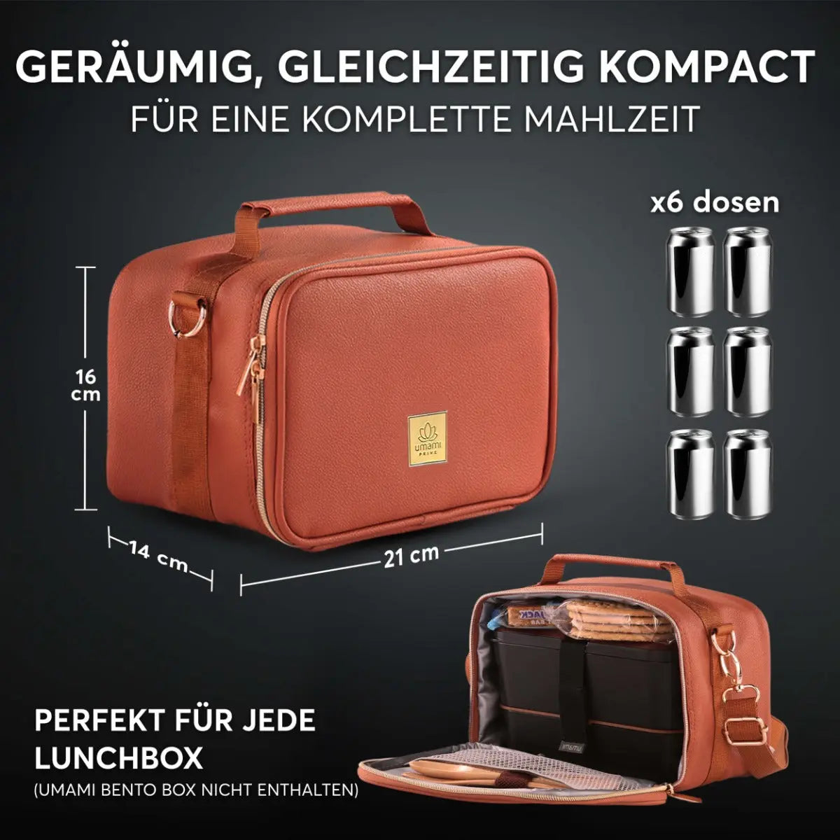 Insulated Lunch Bag Elegant Brown Premium von Umami