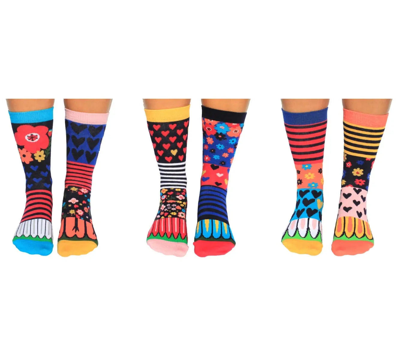 Einzelne Socken im 6er Pack, FLOWER BOX Bunte Blumen, Gr. 37-42, mit Geschenkbox von guteszeug.ch