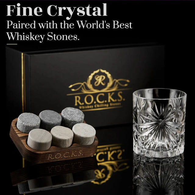 Soleil Whiskeyglas mit Kühlsteinen Geschenkset von ROCKS Whiskey Chilling Stones