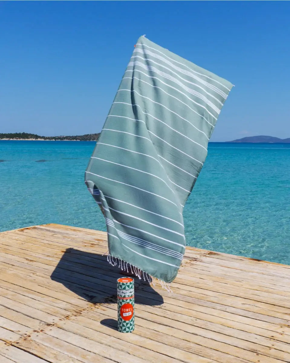 Ipanema Strandtuch Baumwolle Hamamtuch 180x100cm Khaki gestreift von Towel To Go