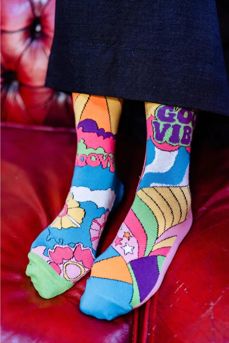 Einzelne Socken im 6er Pack, HIPPY GO LUCKY Bunt Groovy, Gr. 37-42, mit Geschenkbox von guteszeug.ch