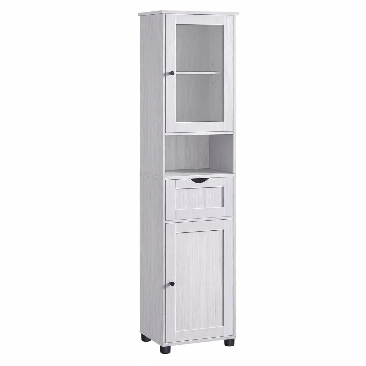 Badezimmerschrank Hochschrank Glastür Ahornweiss von Songmics