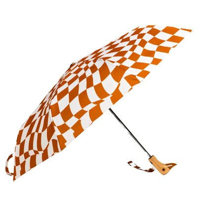 Umweltfreundlicher Regenschirm aus recycelten Materialien Erdnussbutter & Weiss Schachbrettmuster