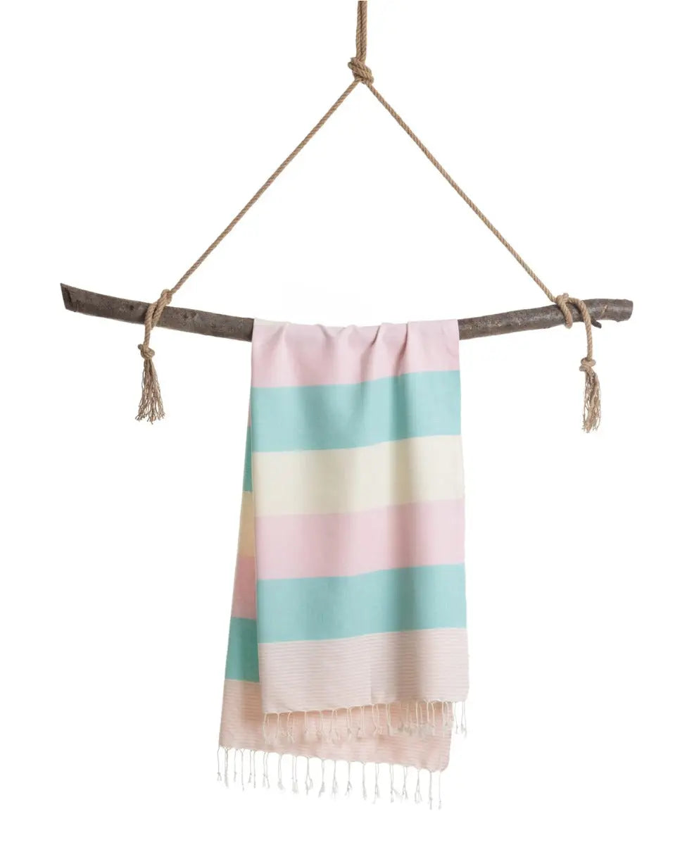 Palermo Strandtuch Baumwolle Hamamtuch 180x100cm Mint-Rosa gestreift von Towel To Go
